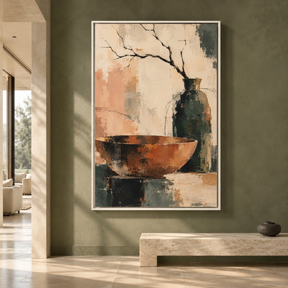 Rustic Still Life Canvas Art with Vase and Bowl