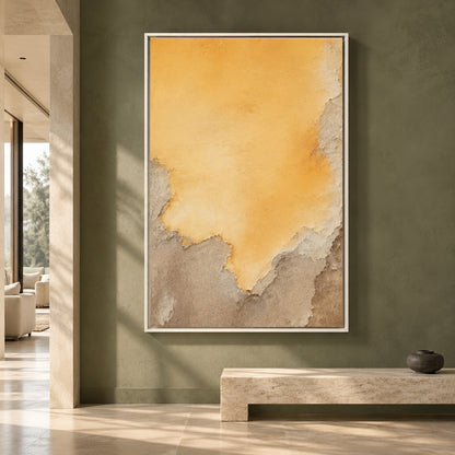 Golden Ochre Abstract Canvas Art with Organic Neutral Texture