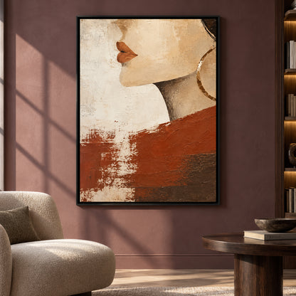 Modern Woman Portrait Canvas Art with Earthy Terracotta Tones