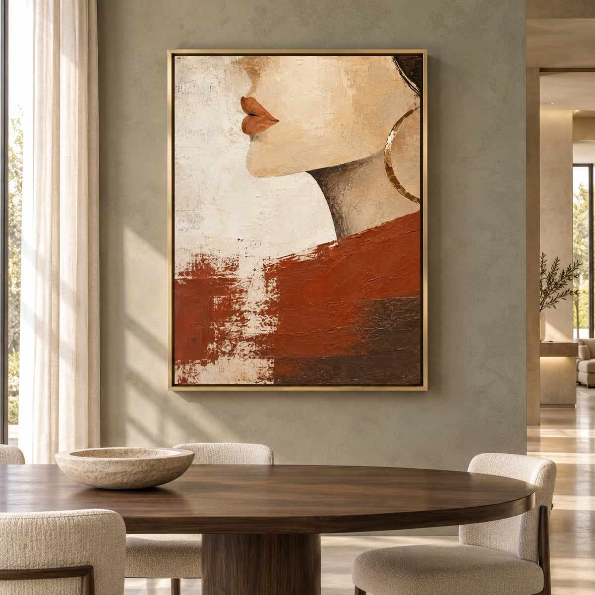 Modern Woman Portrait Canvas Art with Earthy Terracotta Tones