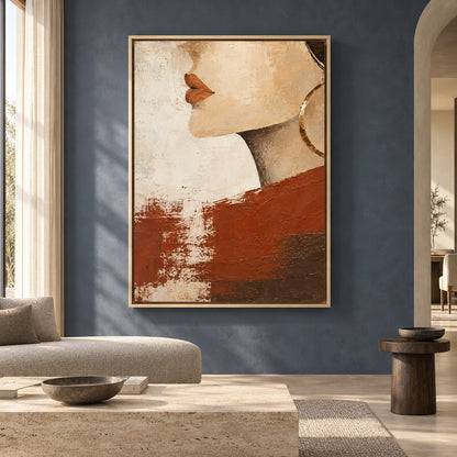 Modern Woman Portrait Canvas Art with Earthy Terracotta Tones