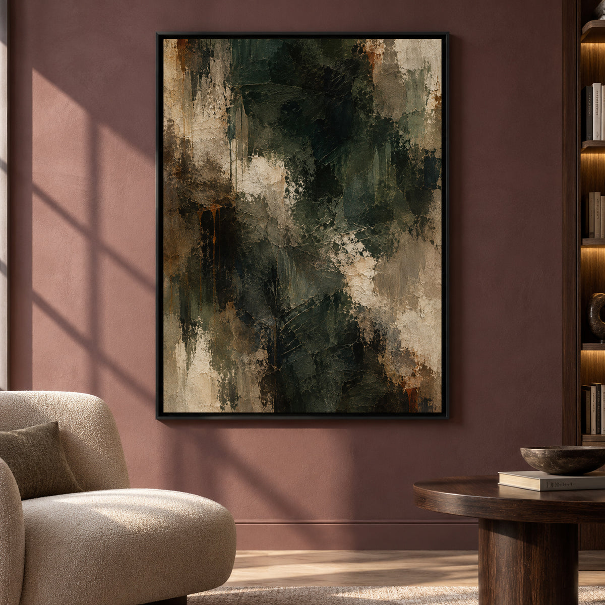 Dark Green Textured Abstract Canvas Art for Sophisticated Interiors