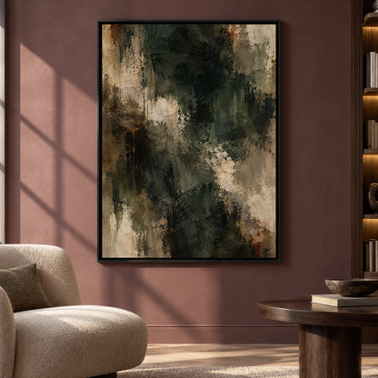 Dark Green Textured Abstract Canvas Art for Sophisticated Interiors