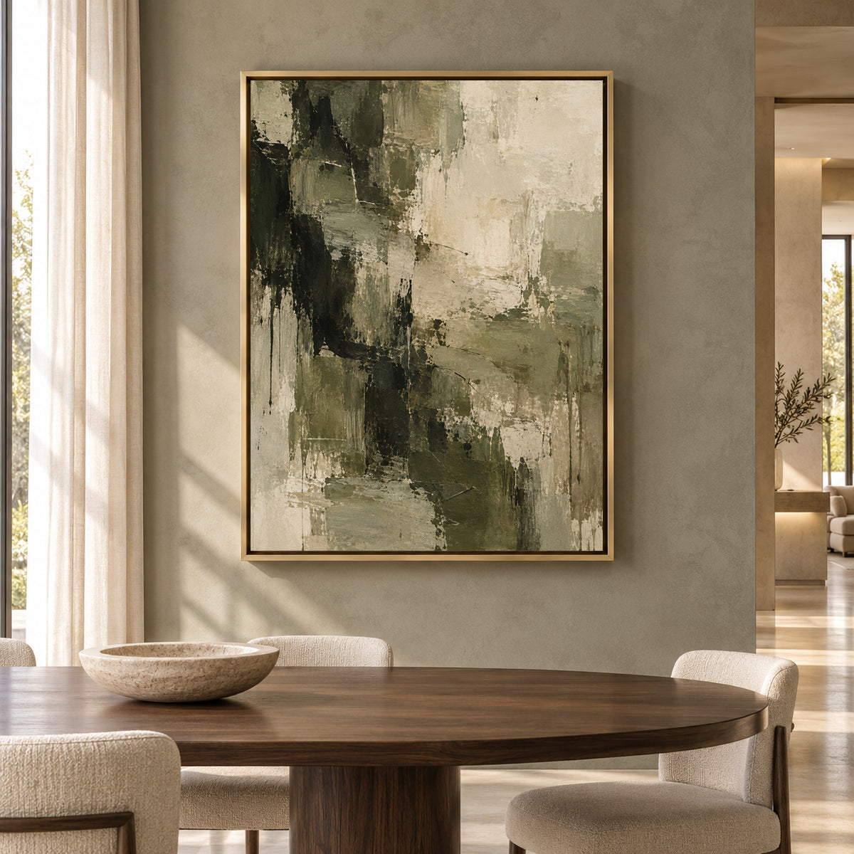 Olive Green Abstract Canvas Art for Modern Interiors