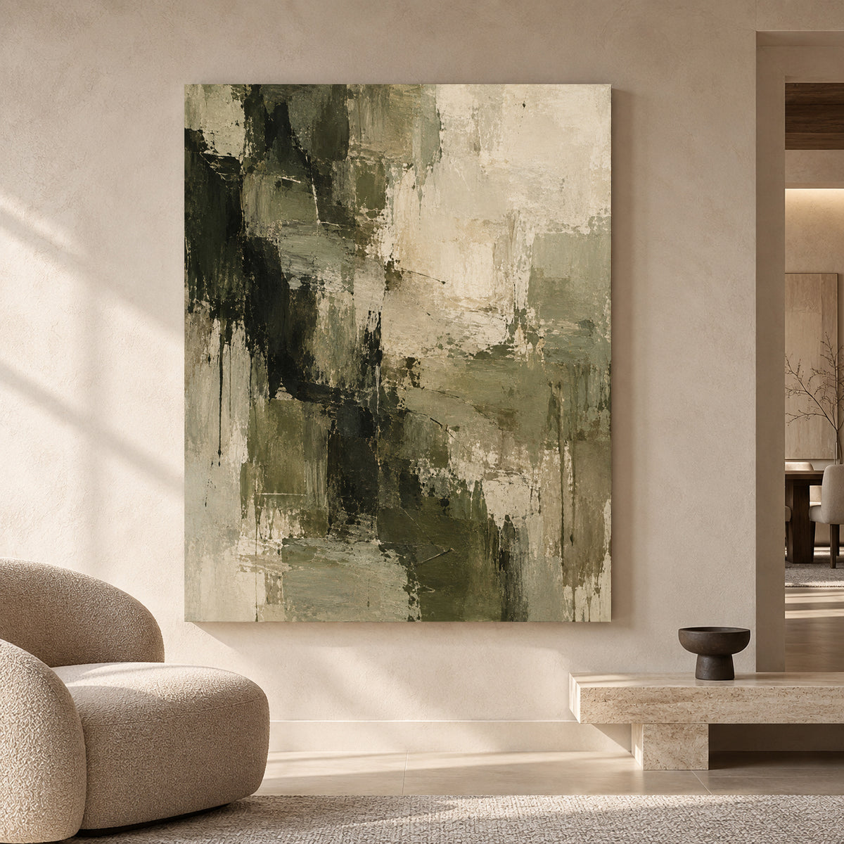 Olive Green Abstract Canvas Art for Modern Interiors