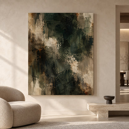 Dark Green Textured Abstract Canvas Art for Sophisticated Interiors