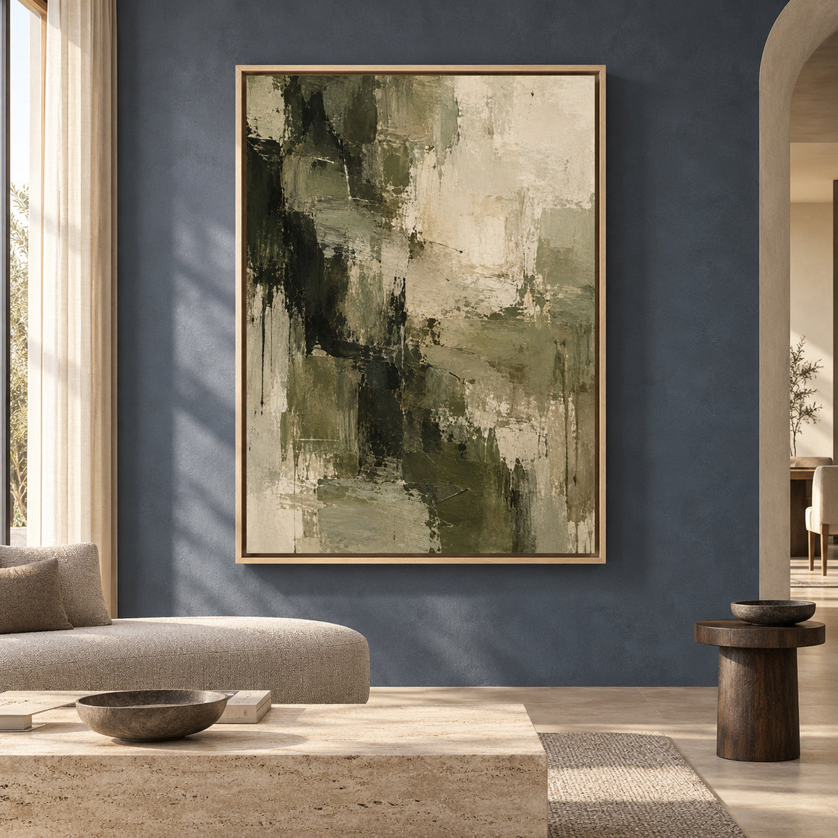 Olive Green Abstract Canvas Art for Modern Interiors