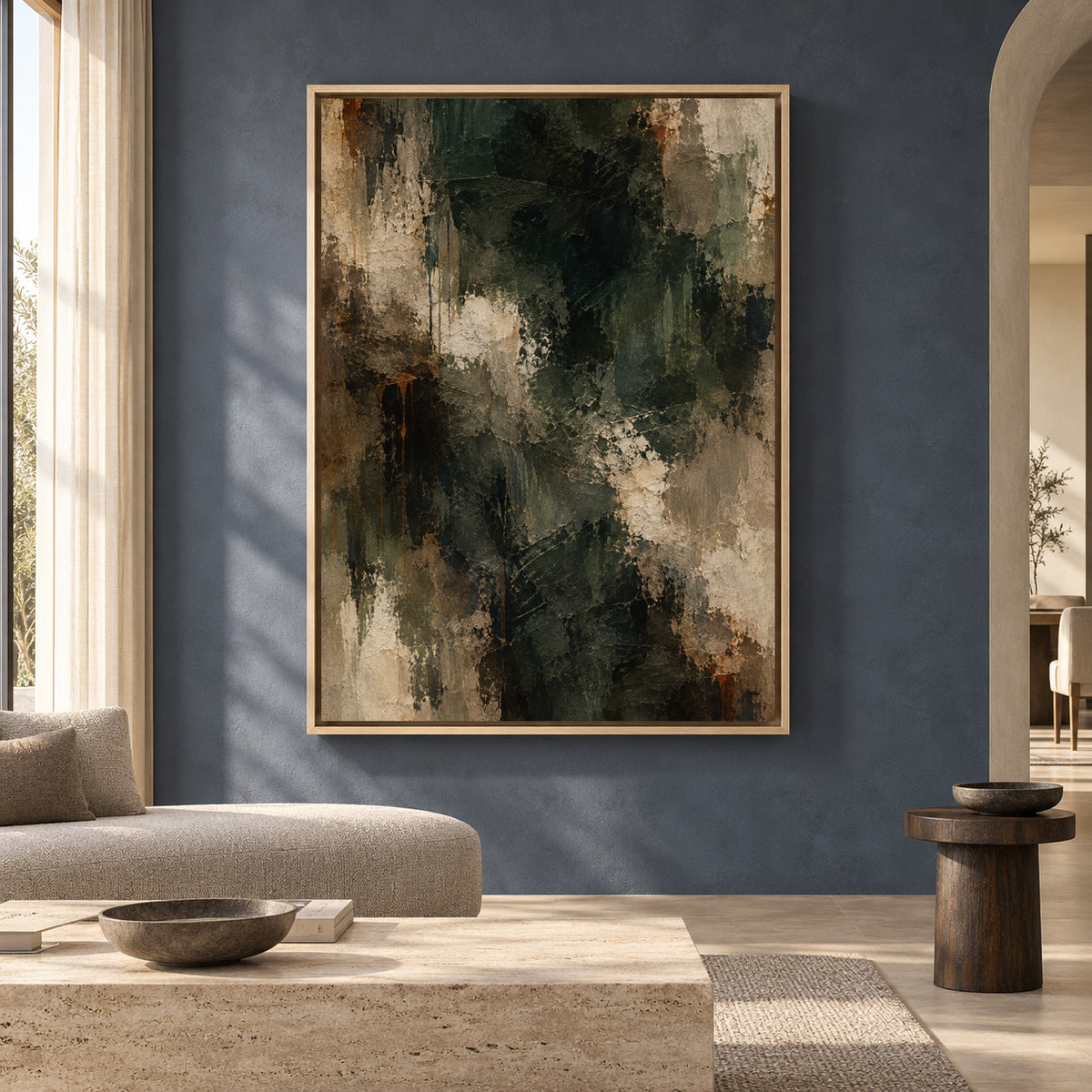 Dark Green Textured Abstract Canvas Art for Sophisticated Interiors