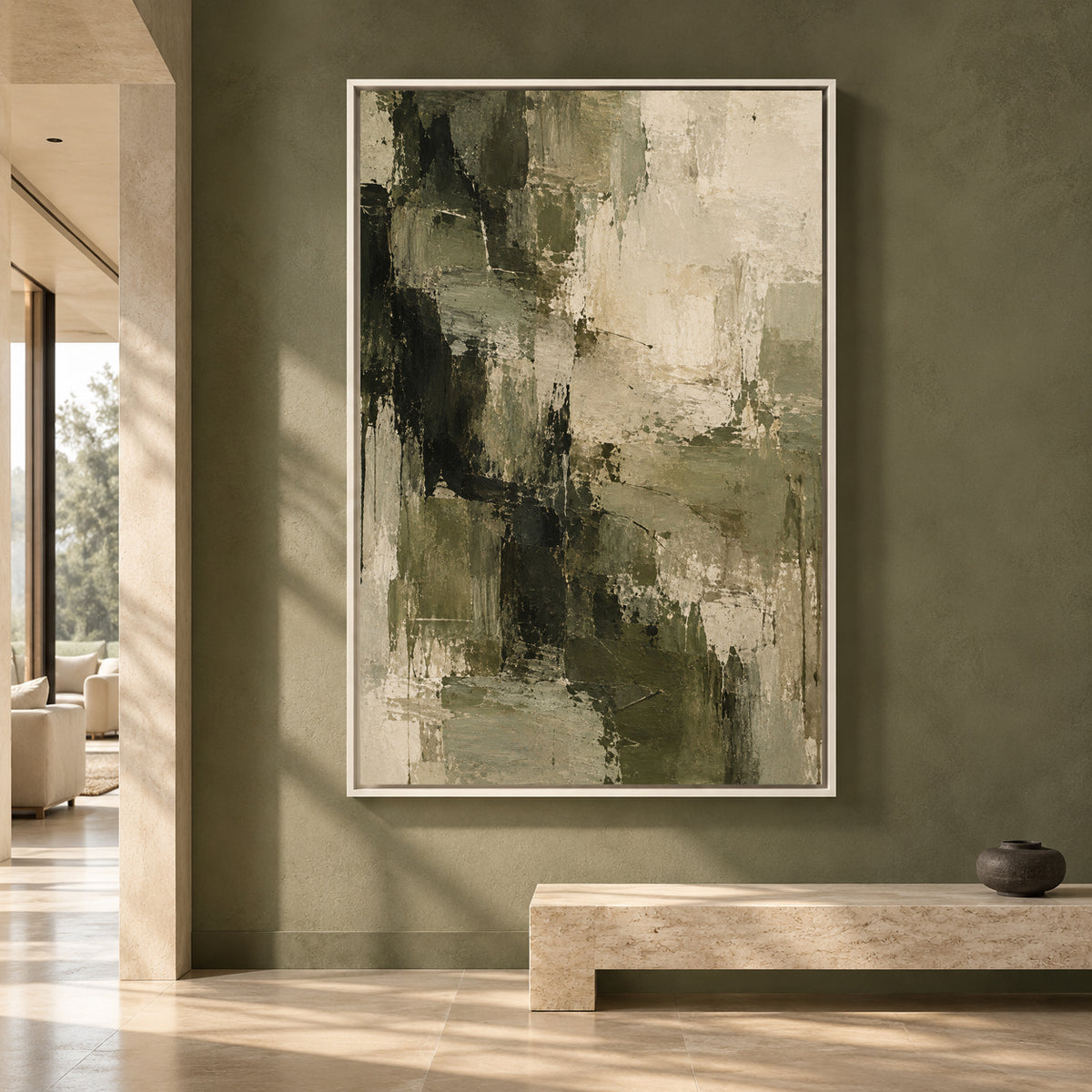 Olive Green Abstract Canvas Art for Modern Interiors