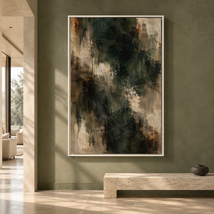 Dark Green Textured Abstract Canvas Art for Sophisticated Interiors