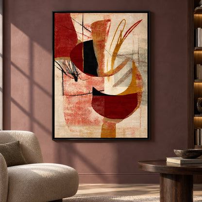 Modern Geometric Canvas Art in Red Ochre and Black