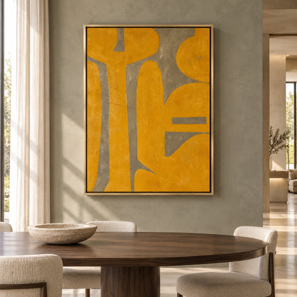 Mustard Yellow Abstract Canvas Art with Modern Organic Forms