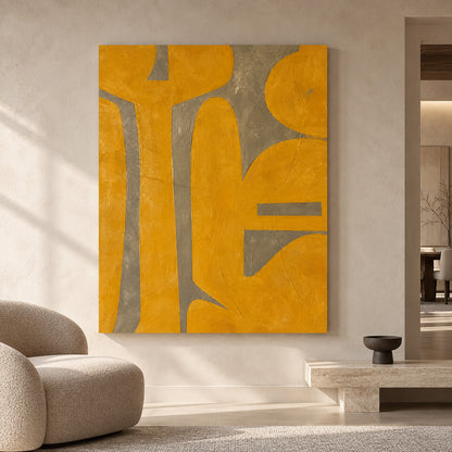 Mustard Yellow Abstract Canvas Art with Modern Organic Forms