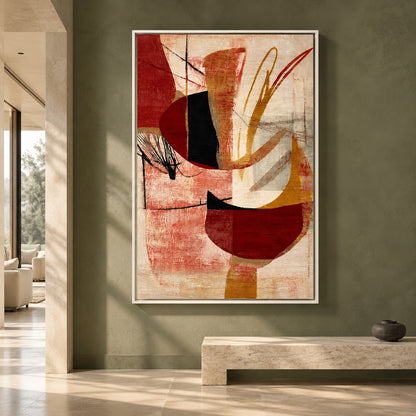 Modern Geometric Canvas Art in Red Ochre and Black