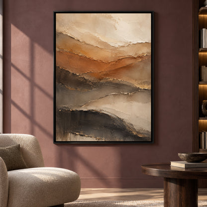 Earthy Layered Abstract Canvas Art in Warm Brown and Neutral Tones