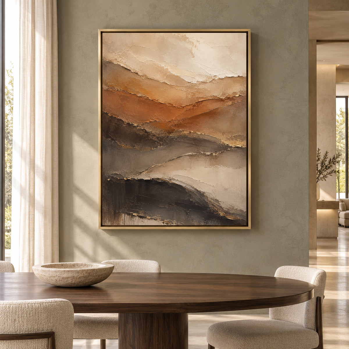 Earthy Layered Abstract Canvas Art in Warm Brown and Neutral Tones