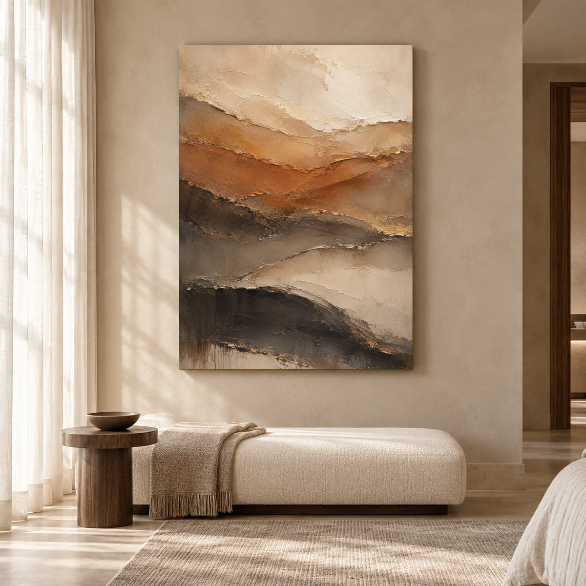 Earthy Layered Abstract Canvas Art in Warm Brown and Neutral Tones