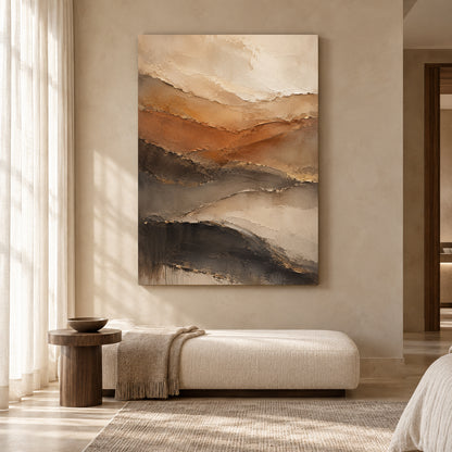 Earthy Layered Abstract Canvas Art in Warm Brown and Neutral Tones