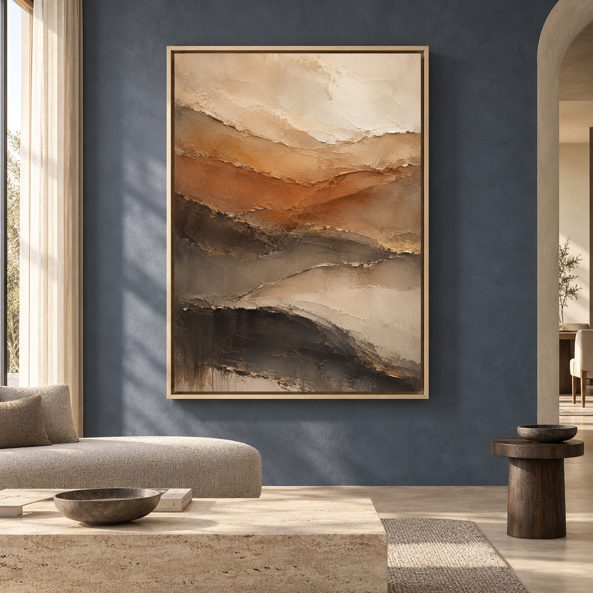 Earthy Layered Abstract Canvas Art in Warm Brown and Neutral Tones