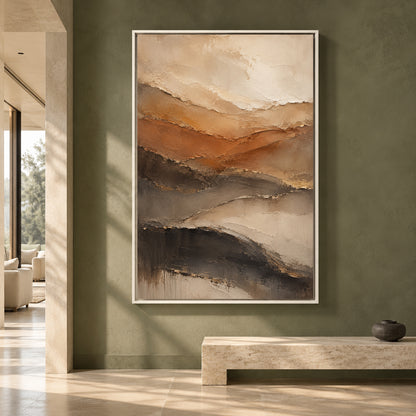 Earthy Layered Abstract Canvas Art in Warm Brown and Neutral Tones