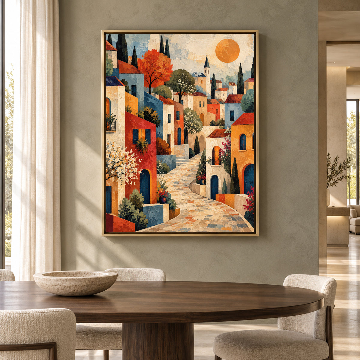 Mediterranean Village Canvas Art with Colourful Coastal Streets