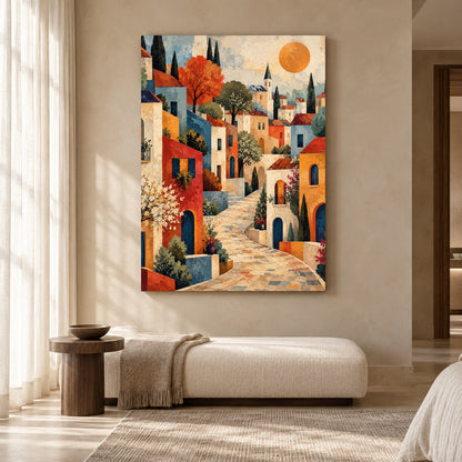 Mediterranean Village Canvas Art with Colourful Coastal Streets