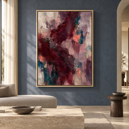 Burgundy Abstract Canvas Art with Plum and Teal Accents