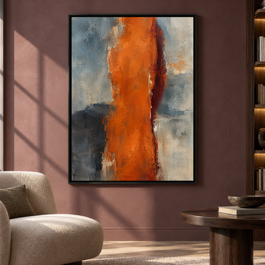 Burnt Orange Abstract Canvas Art with Slate Blue and Grey