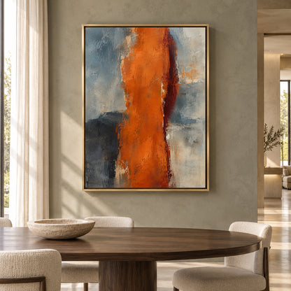 Burnt Orange Abstract Canvas Art with Slate Blue and Grey