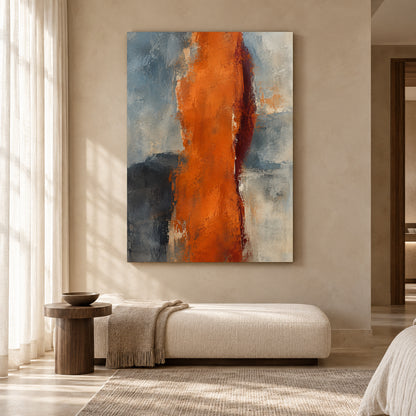 Burnt Orange Abstract Canvas Art with Slate Blue and Grey