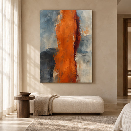 Burnt Orange Abstract Canvas Art with Slate Blue and Grey