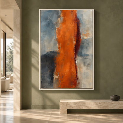 Burnt Orange Abstract Canvas Art with Slate Blue and Grey