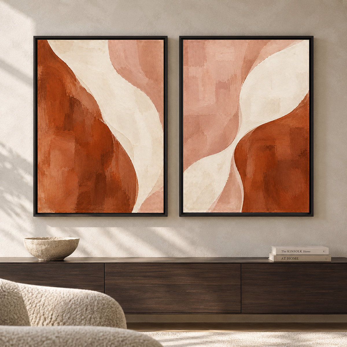 Terracotta and Blush Abstract Wall Art Set of 2