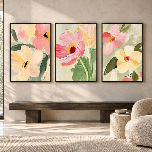 Pastel Floral Canvas Wall Art Set of 3 for Modern Homes