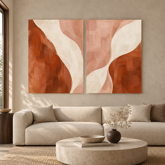 Terracotta and Blush Abstract Wall Art Set of 2