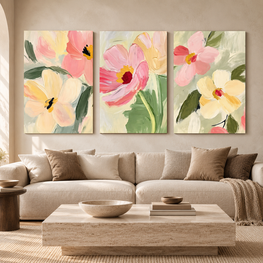 Pastel Floral Canvas Wall Art Set of 3 for Modern Homes