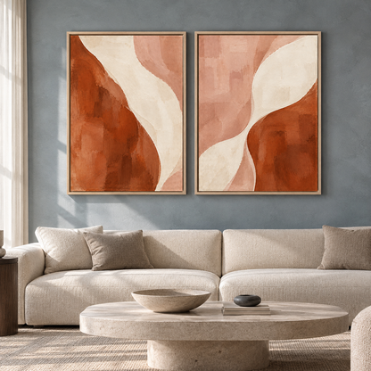 Terracotta and Blush Abstract Wall Art Set of 2