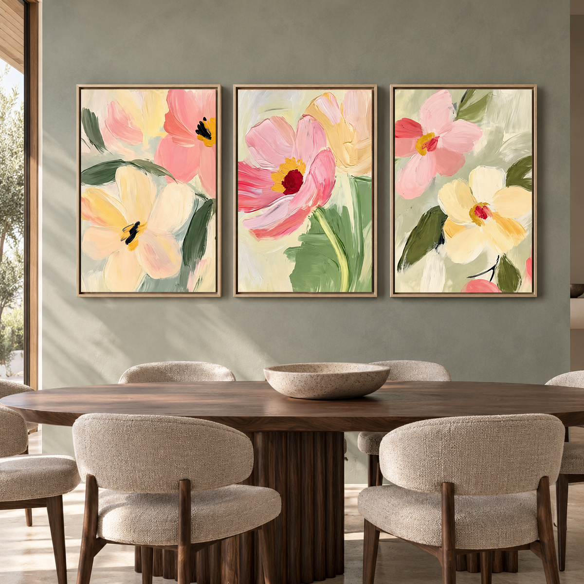Pastel Floral Canvas Wall Art Set of 3 for Modern Homes