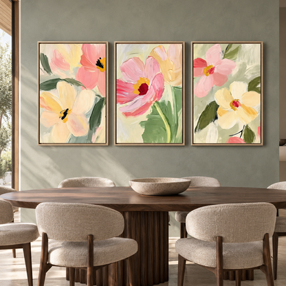 Pastel Floral Canvas Wall Art Set of 3 for Modern Homes