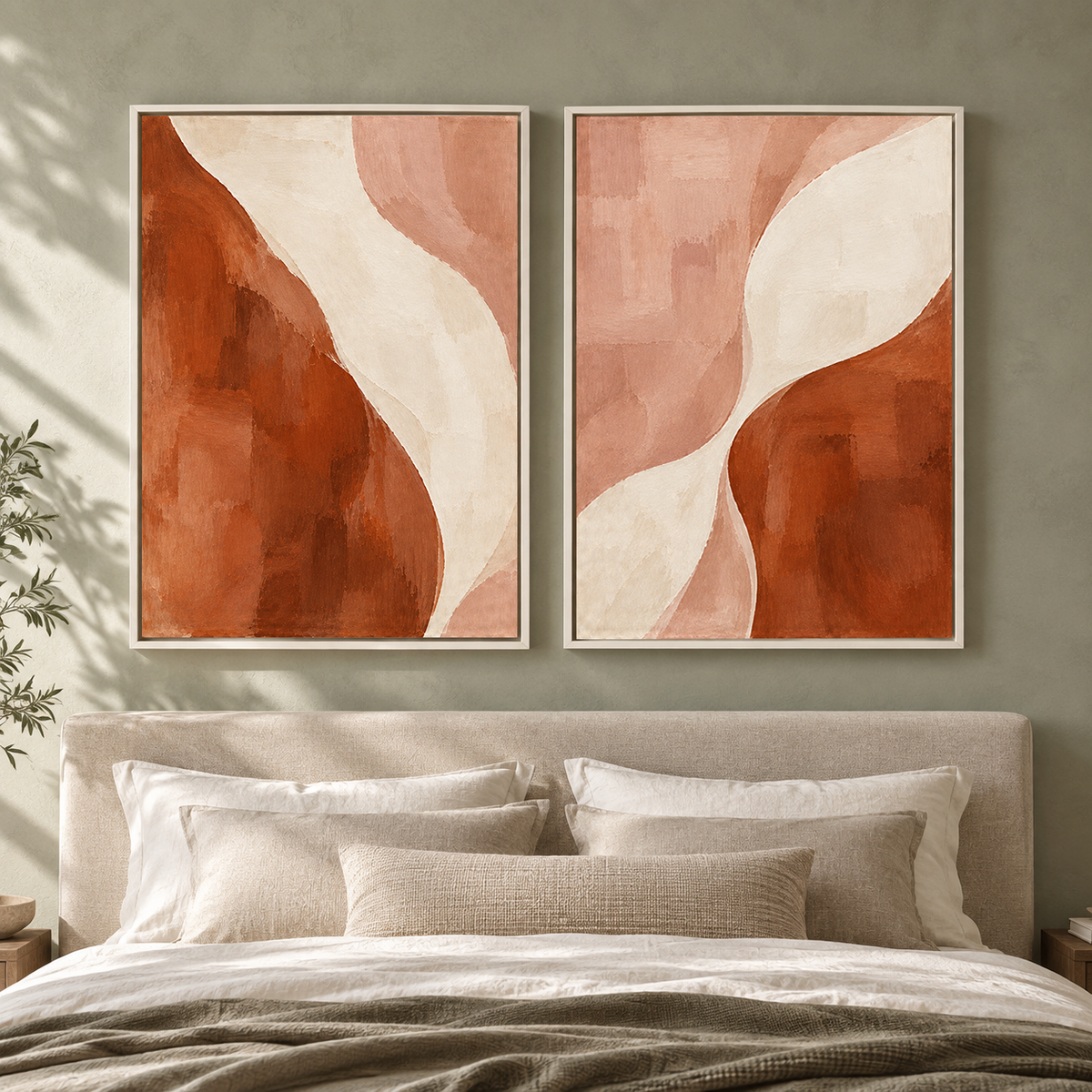 Terracotta and Blush Abstract Wall Art Set of 2