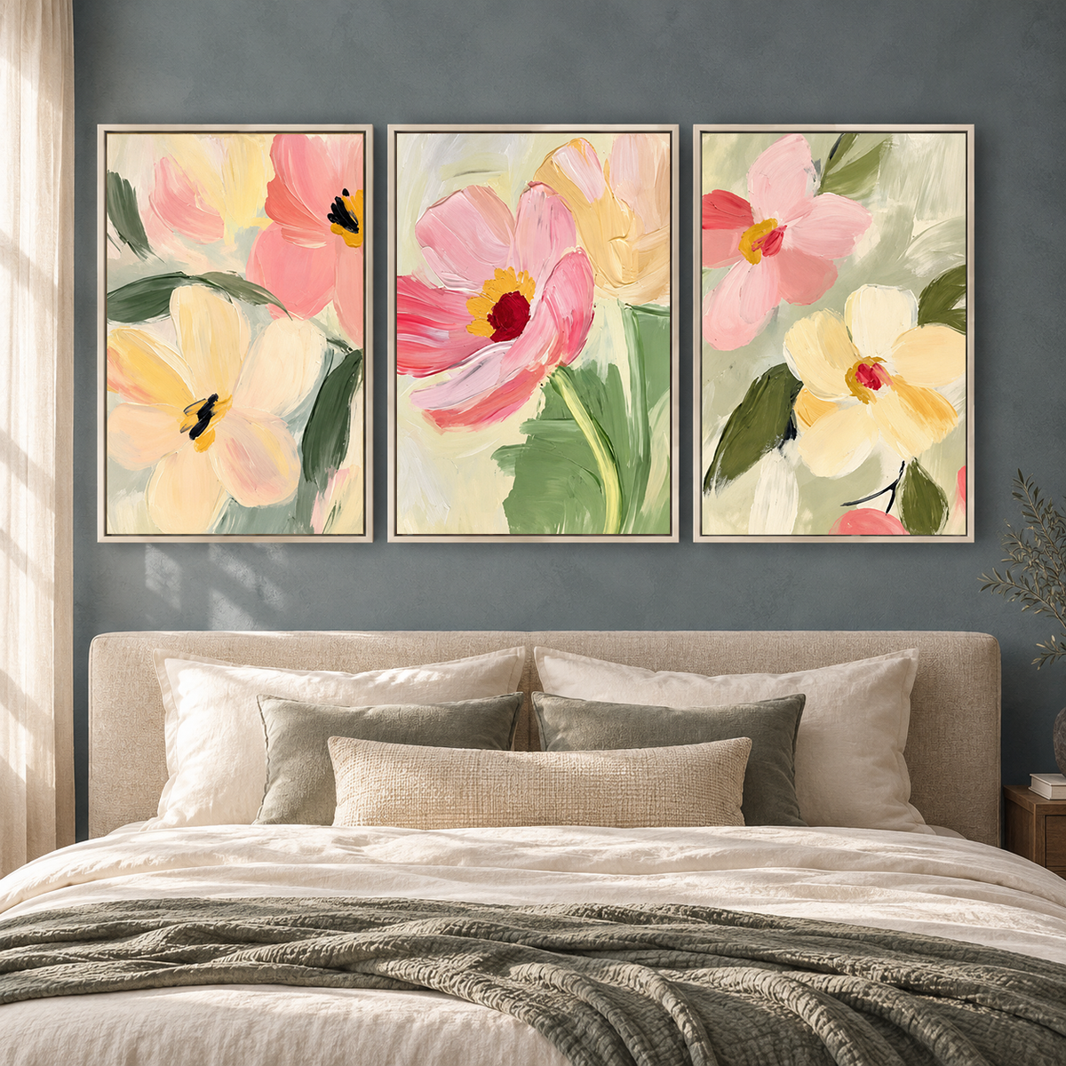 Pastel Floral Canvas Wall Art Set of 3 for Modern Homes