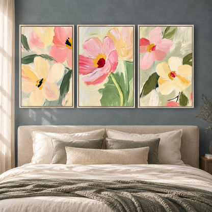 Pastel Floral Canvas Wall Art Set of 3 for Modern Homes