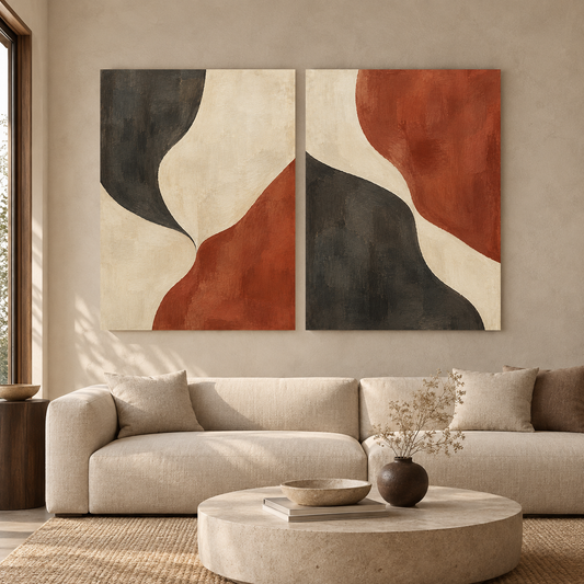Terracotta Black Abstract Wall Art Set of 2