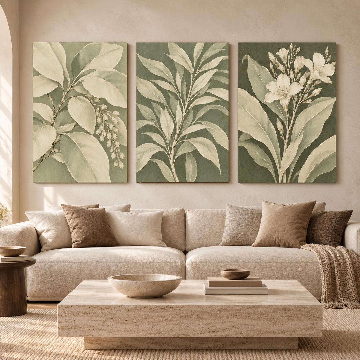 Sage Green Botanical Canvas Wall Art Set of 3