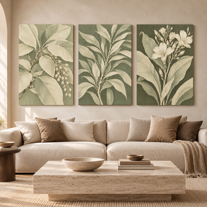 Sage Green Botanical Canvas Wall Art Set of 3