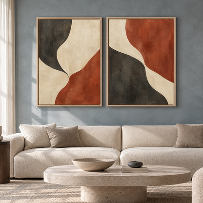 Terracotta Black Abstract Wall Art Set of 2