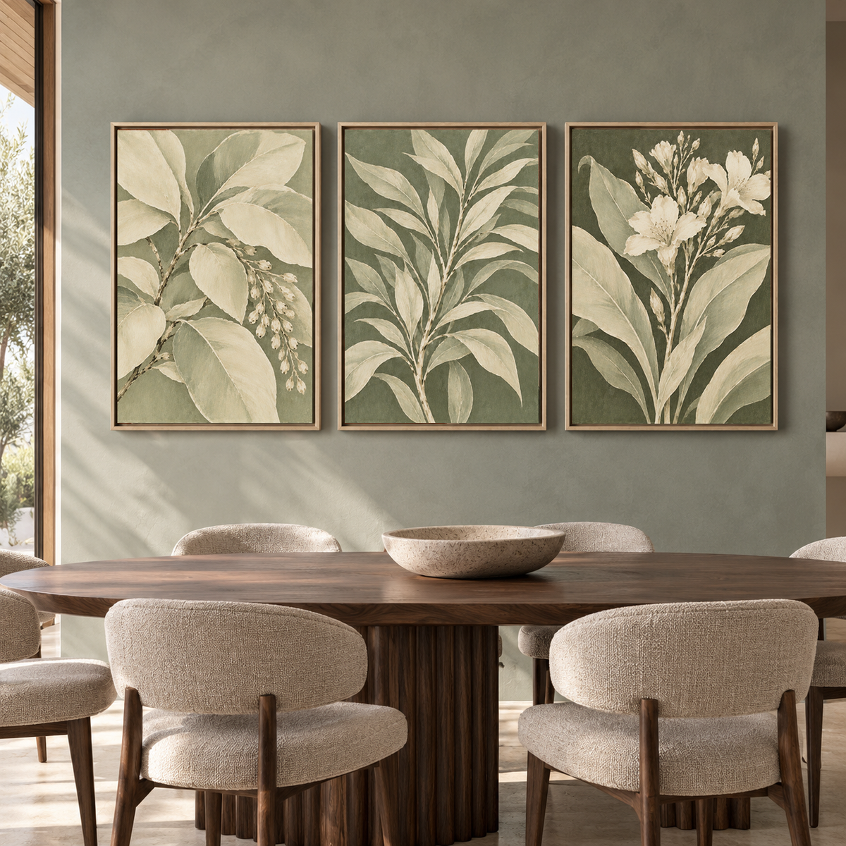 Sage Green Botanical Canvas Wall Art Set of 3
