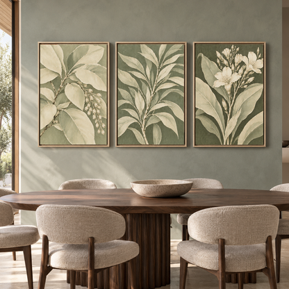 Sage Green Botanical Canvas Wall Art Set of 3