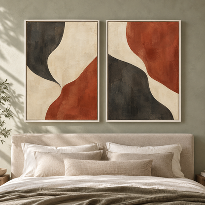 Terracotta Black Abstract Wall Art Set of 2
