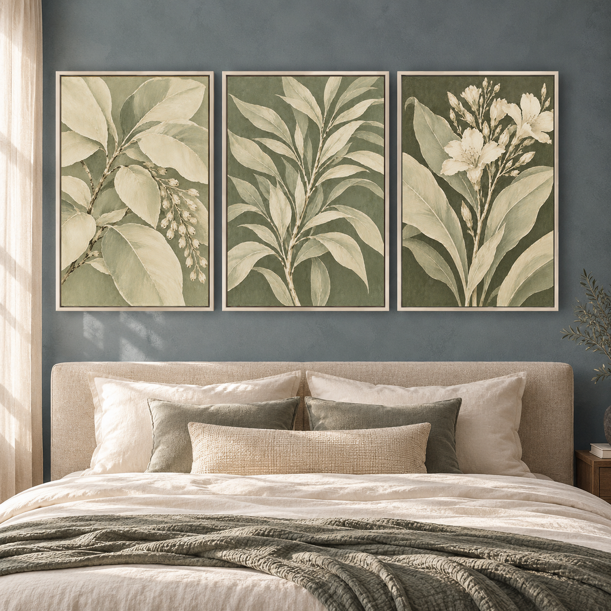 Sage Green Botanical Canvas Wall Art Set of 3